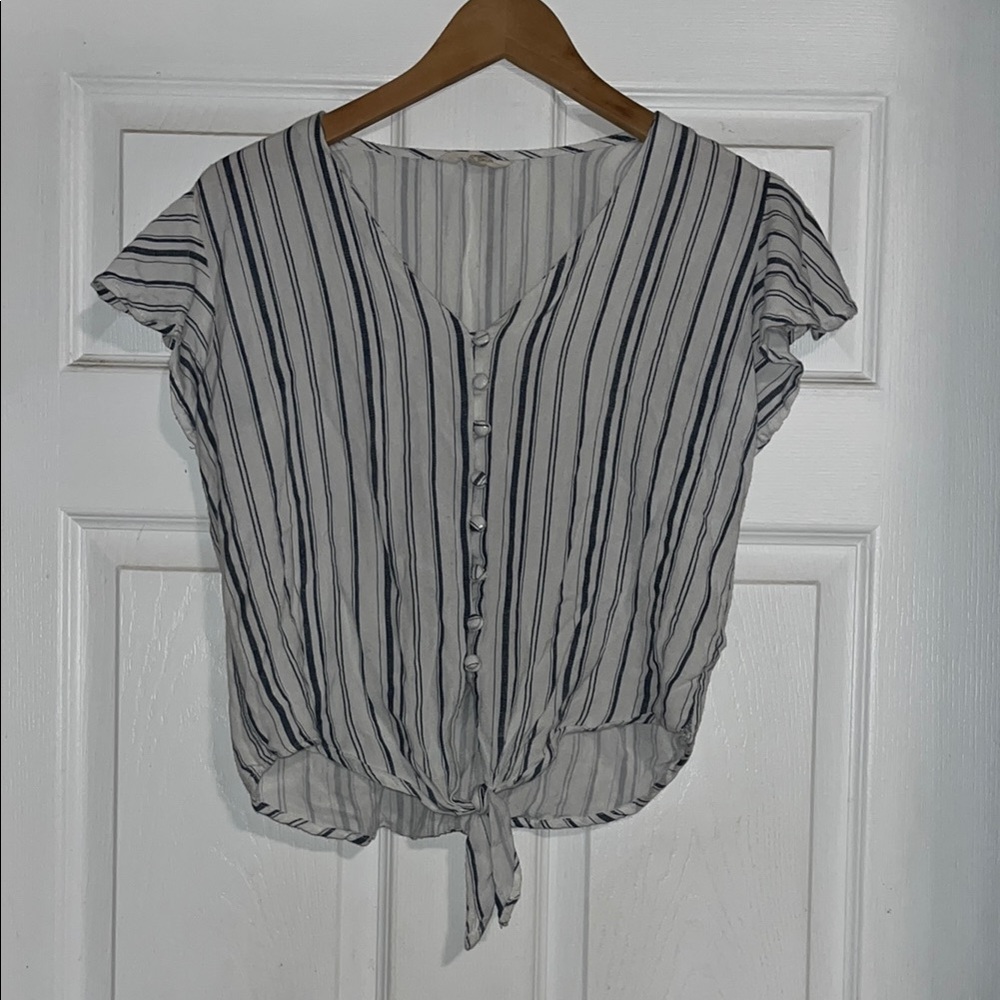 Womens Striped Crop Top with Buttons and Tie